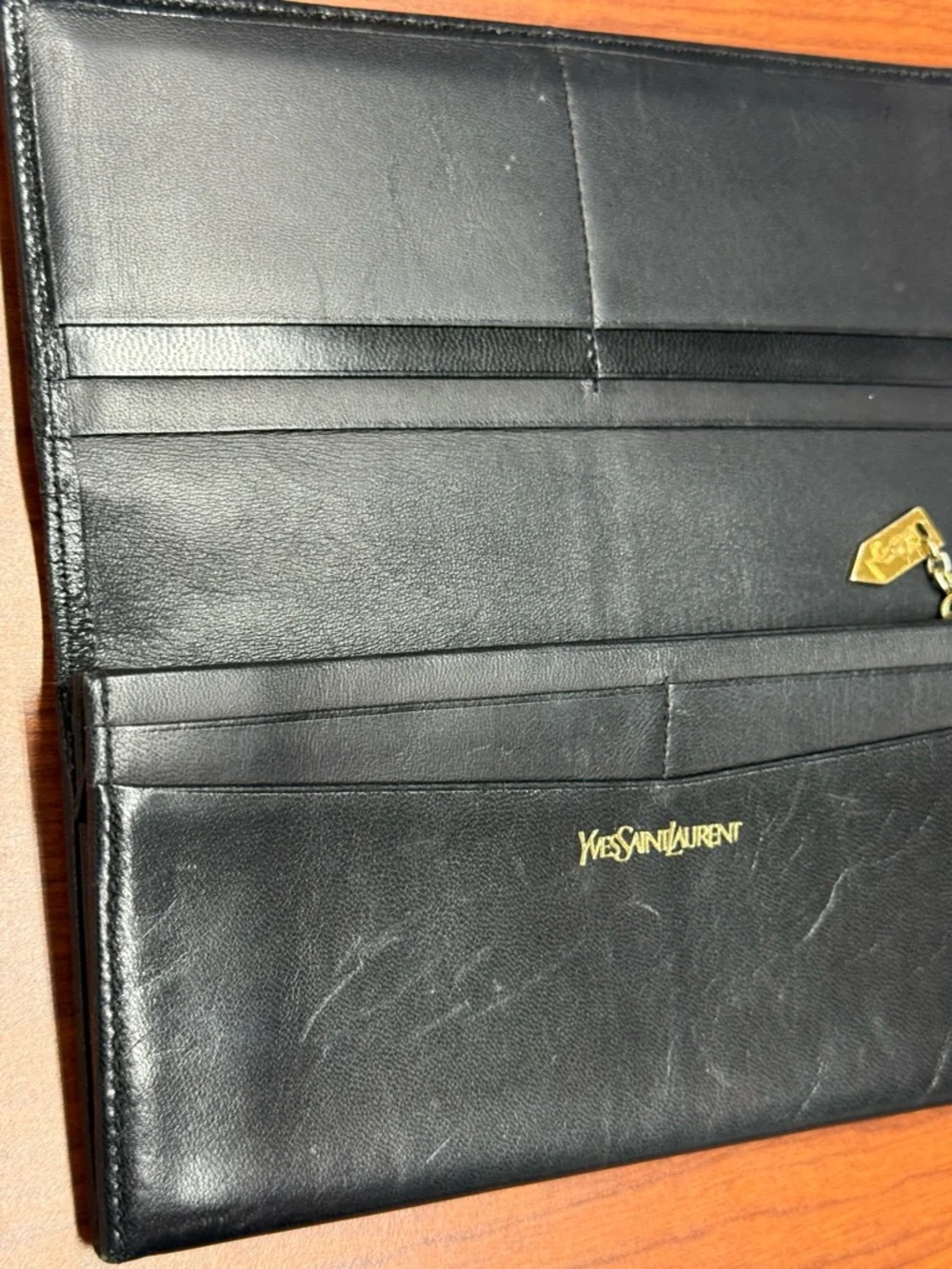 Yves Saint Laurent Black Leather Wallet with Gold YSL Plaque - Picture 10 of 15